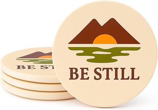Be Still Ceramic Coasters Set of 4 Absorbent Stone Drink Coasters with Non-Slip Cork Backing Christian Faith Bible Verse Coasters for Coffee Table Kitchen Dining Room