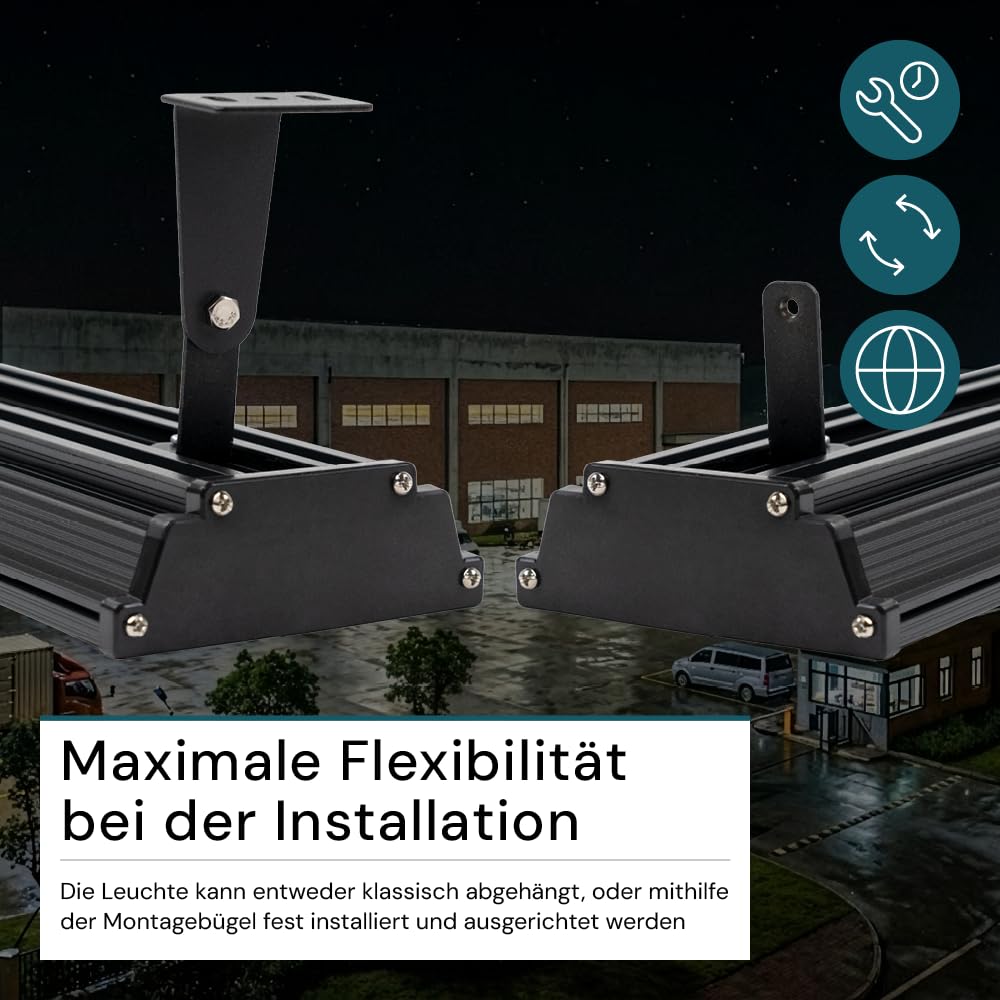 LUXULA Basic LED Hallenstrahler 150W 4000K Neutralweiß 15000lm IP65 IK06 - Industrie Deckenleuchte - Linear High Bay Hallenleuchte, Werkstattlampe, Garagenleuchte, Hallenbeleuchtung, Lager