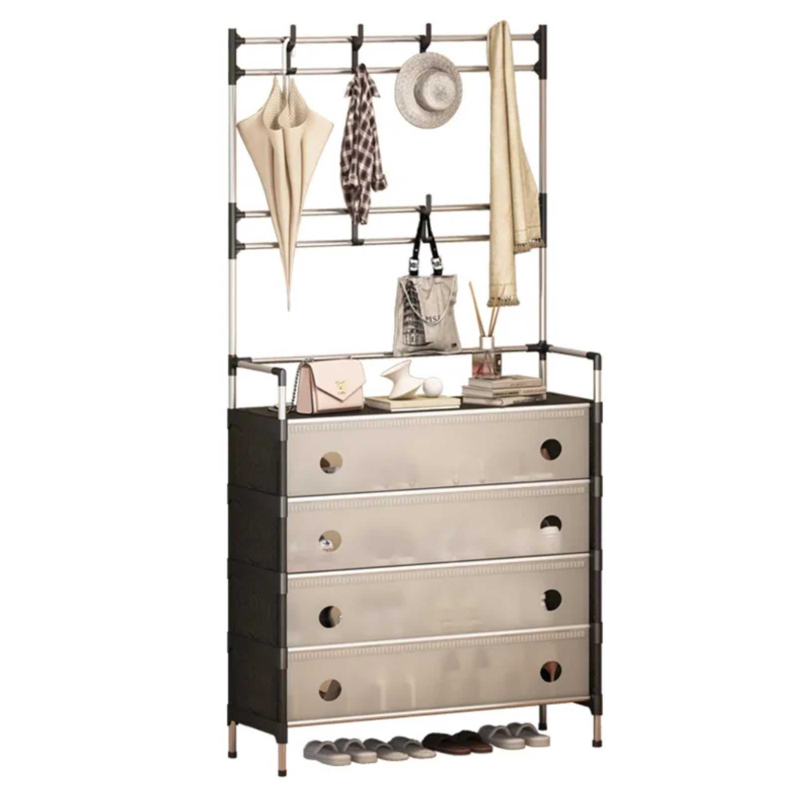 fcity 5 Layer Shoe Rack with Dustproof Cover, Free Standing still Shoes Organizer for Entryway & Hallway, Space Saving Vertical Shoe Storage Shelf for Home & Closet