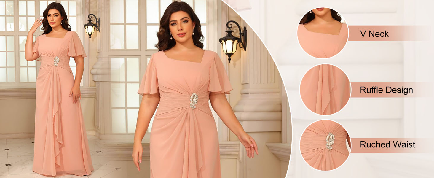 Amazon.com: vintys Aqua Blue Chiffon Mother of the Bride Dresses with  Sleeves Long Pleated V Neck Formal Dress A Line for Wedding Size 0 :  Clothing, Shoes & Jewelry