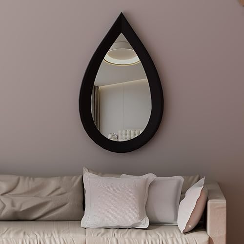 Miniatura 7 de Espejo de pared irregular de 34" x 20", espejo con marco de madera negra, espejo de pared asimétrico para sala de estar, dormitorio, baño, entrada,