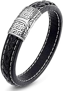 JewelOra OPS-2013T Black Leather Jewelry Bracelet For Men