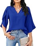 Scapodo Women's Casual 3/4 Ruffled Sleeve Tunic Tops Summer Spring Loose Fit V Neck Chiffon Blouses Shirts