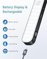Vista 7 de Ferswe Luces de armario con sensor de movimiento, pantalla de nivel de batería, luces para debajo del gabinete recargables, control táctil