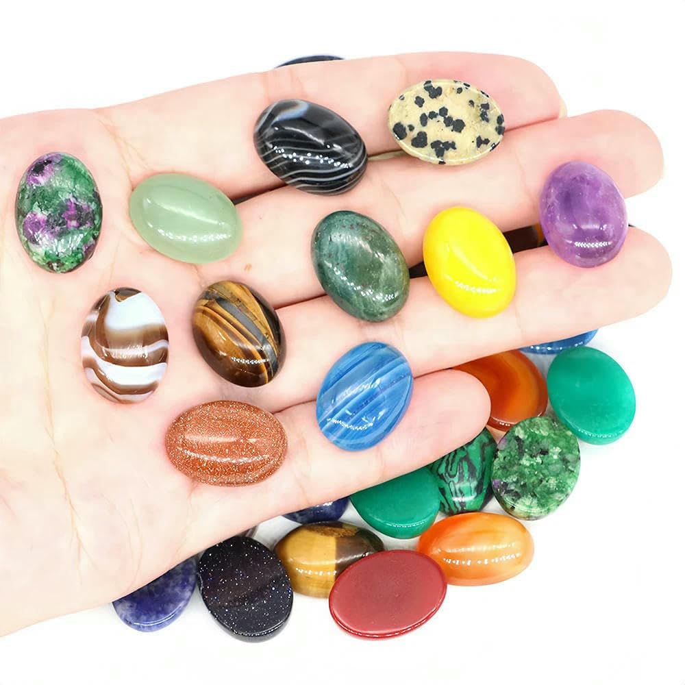Lote de 5 cuentas de cabujón ovaladas de piedra, piedras preciosas de cristal natural, espaciadores de camafeo con parte trasera plana para hacer joyas, pendientes, colgantes y collares, jade morado