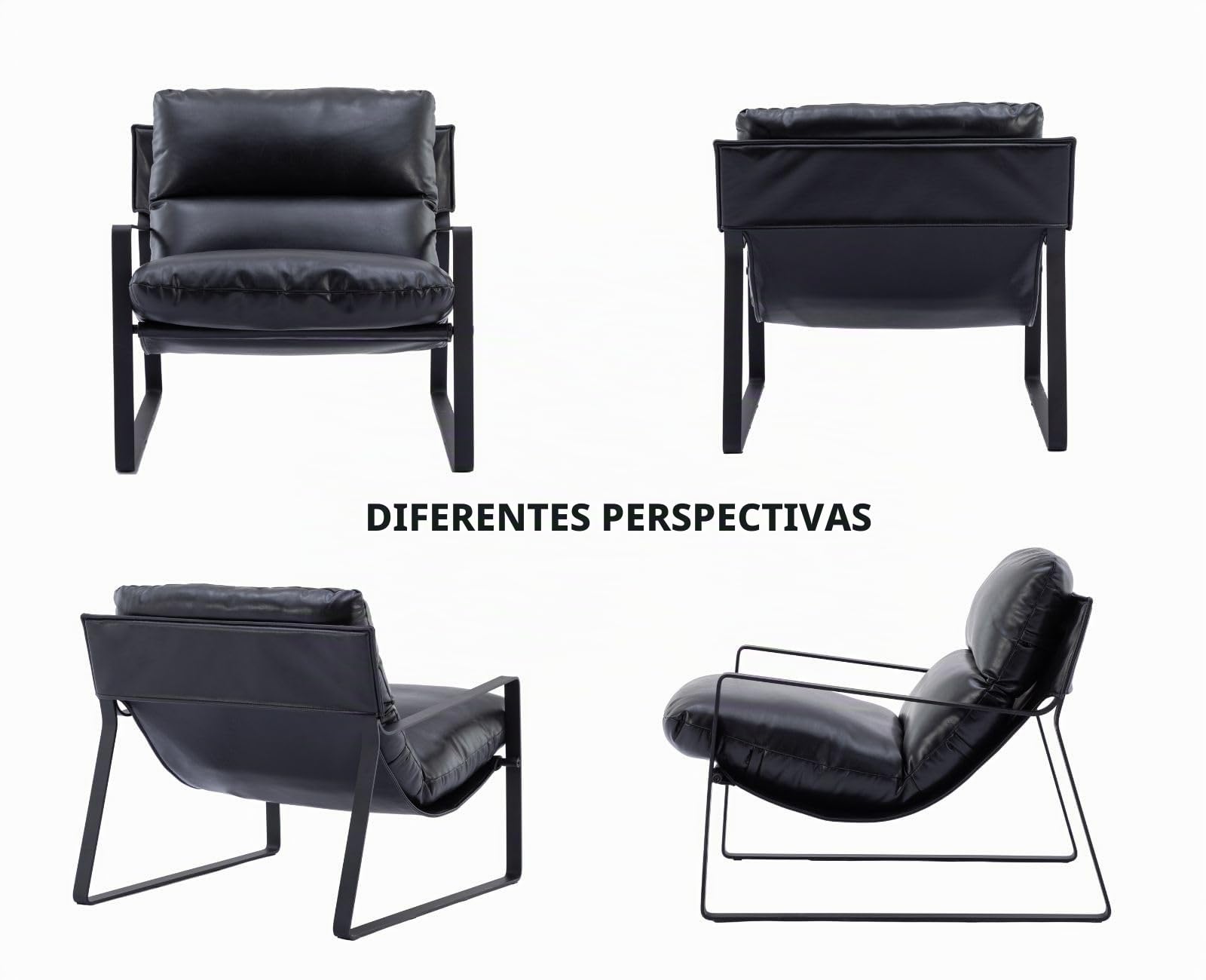 chairus Butaca de Salón de Cuero PU, Negro