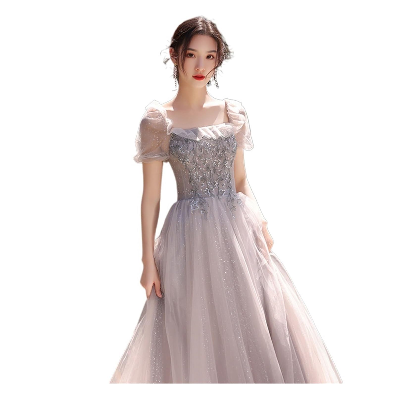 Robe Demoiselle D'honneur Robe de demoiselle d'honneur en Tulle, 4 Styles, avec des appliques élégantes, manches courtes, douce, ligne a, longueur cheville, robe d'invité de fête de mariage(Drey Mid D