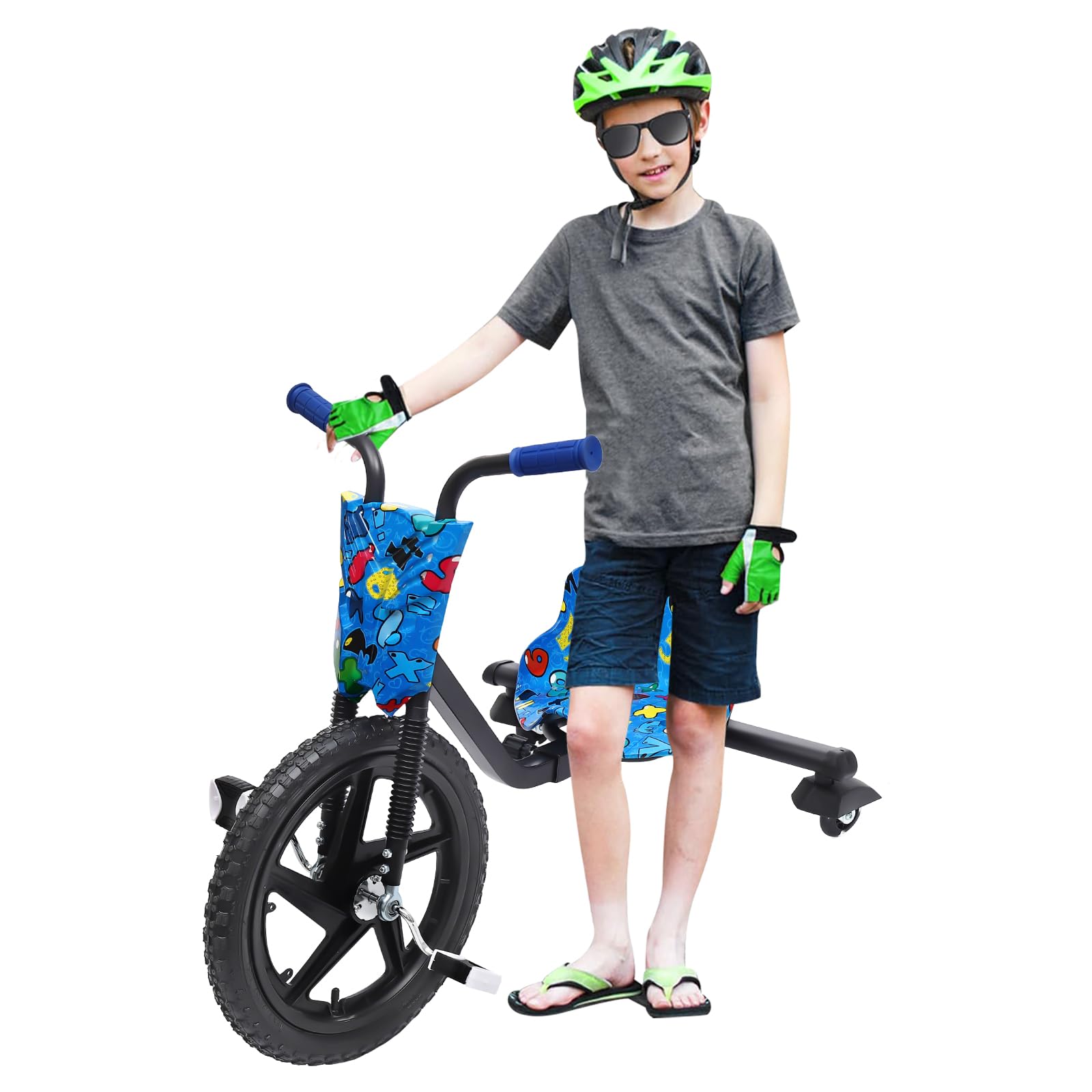 Monopattino per bambini a 360 gradi, 4 lunghezze regolabili, Crazy Cart per bambini, Go Kart Drift Trike, distanza larga 26 pollici, ruota anteriore 40 cm, portata 80 kg, per auto a partire dai 6 anni