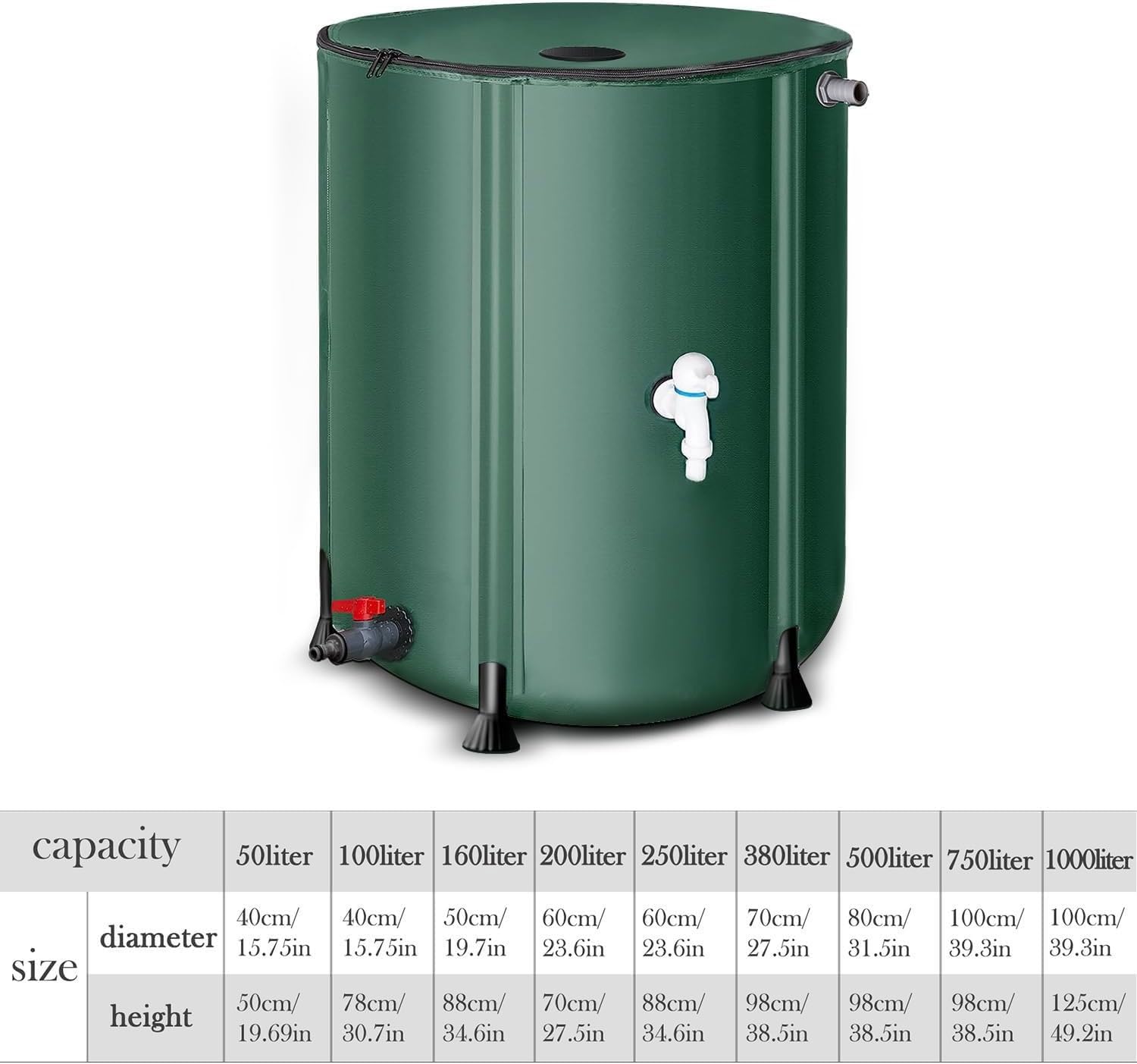 Colector de agua de lluvia plegable, sistema de recogida de barril de lluvia portátil con parte superior de malla, bajante y grifo, barril de almacenamiento de agua de jardín, capacidad de 750 litros