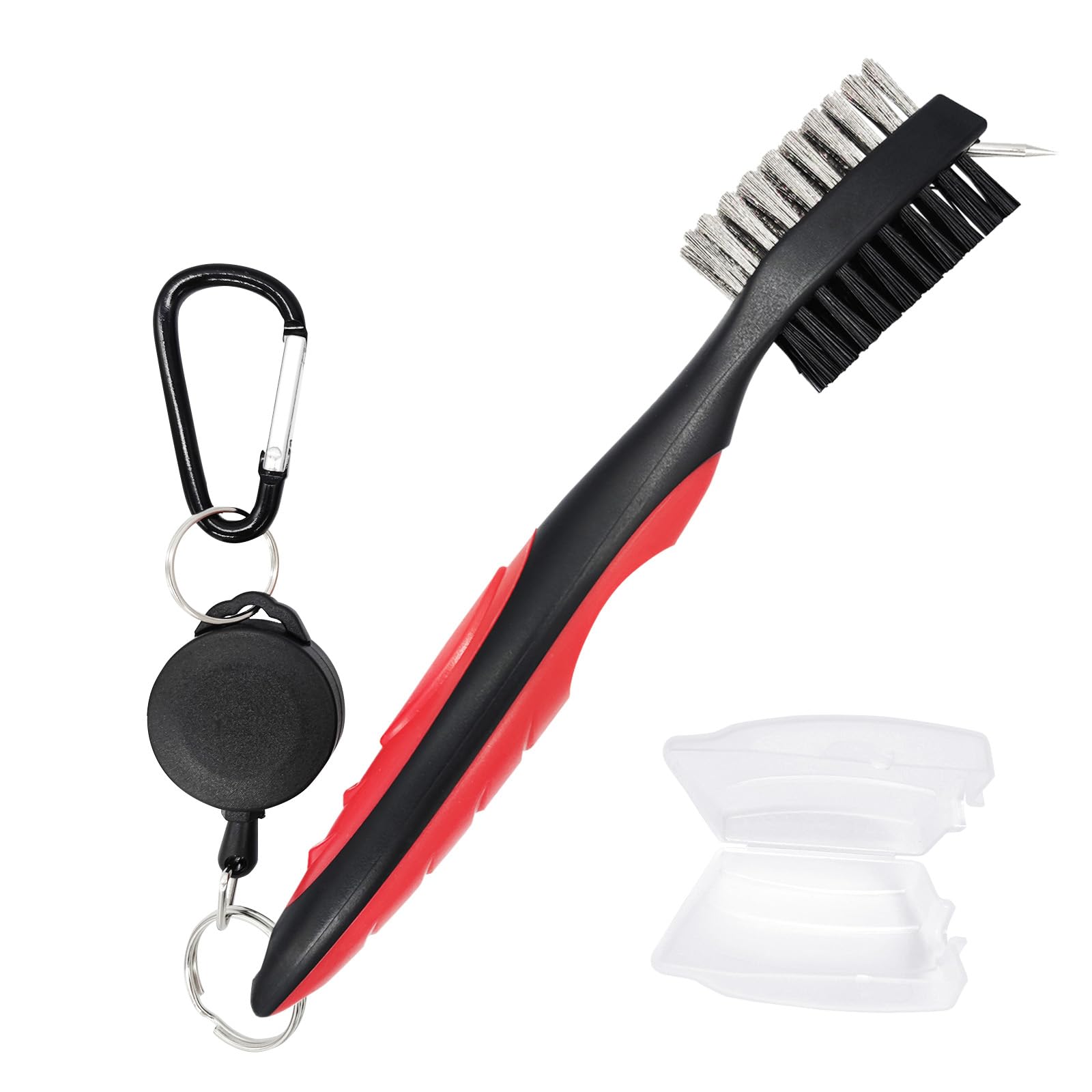 Medsuo Golf Club Brush Groove Cleaner with Retractable Zip-line and Aluminum Carabiner Lightweight and Stylish Easily Attaches to Golf Bag Cleaning Tools for Golf Clubs Spikes