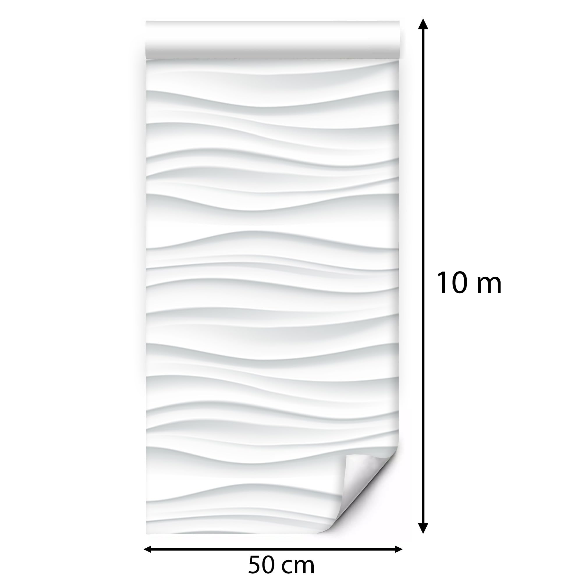 GP TONER Carta da parati in tessuto non tessuto 3D onde bianche moderna decorazione parete soggiorno camera corridoio stile minimal effetto rilievo profondità design elegante 10m x 0.5m