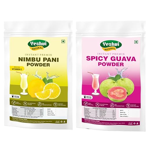 Nimbu Pani Powder & Spicy Guava Powder Combo Pack, Instant Mix Energy Drink Powder, Immunity Booster, Healthy Drink, Juice Drink Powder Freshens Breath Any Time Of The Day, 200gm