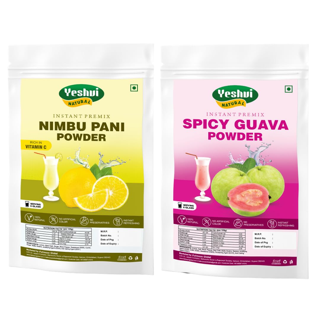 YESHVI NATURALLemon & Spicy Guava Instant Drink Powder Combo Pack, 200gm (2 Packets of 100gm each)