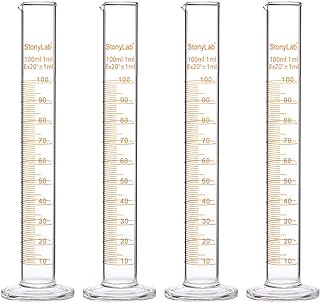 StonyLab 4-Pack Borosilicate Glass 100ml Heavy Wall Graduated Cylinder Measuring Cylinder, 100ml