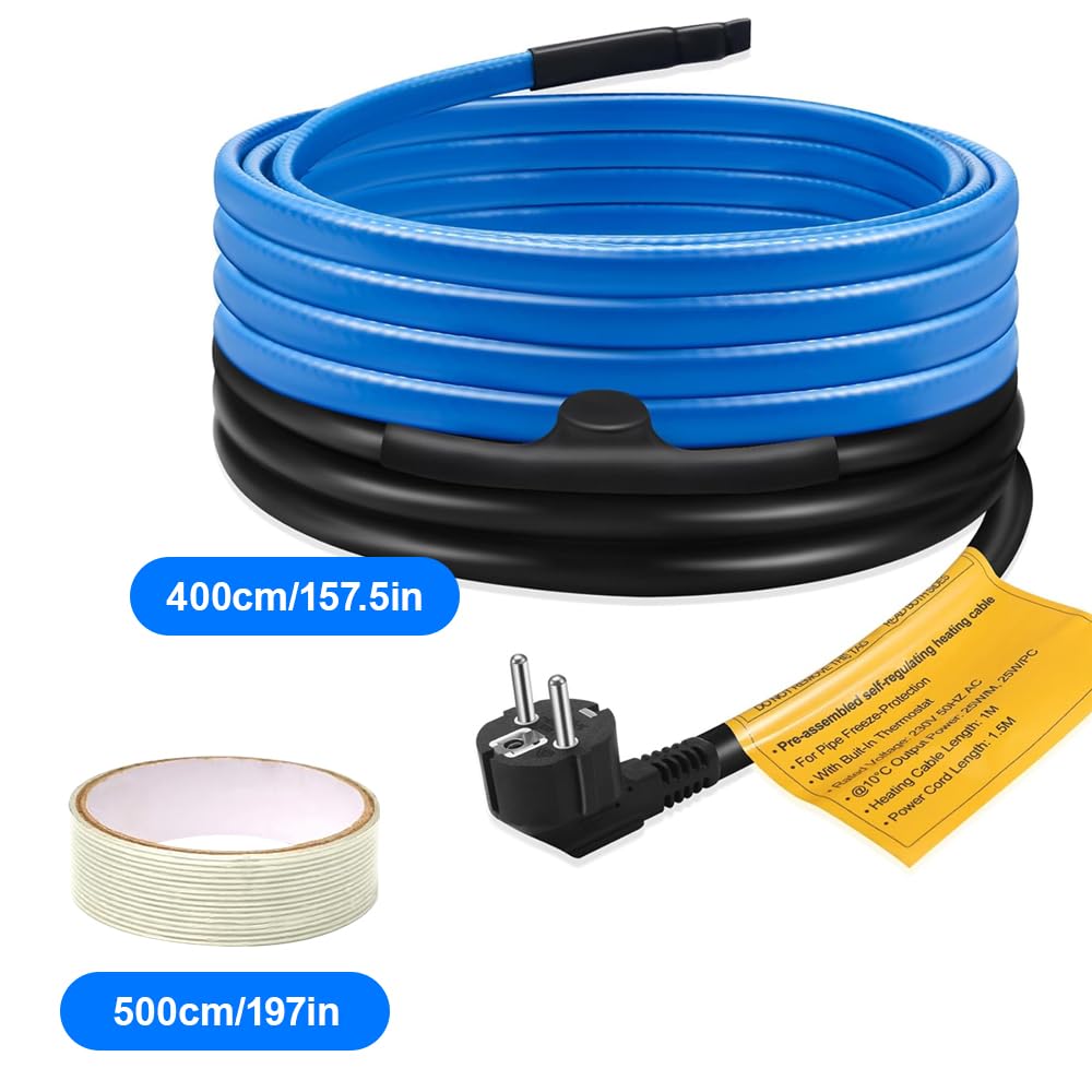 Cavo Scaldante Antigelo, Cavo Riscaldante Autoregolante con Termostato Incorporato, Cavo Riscaldante per Protezione di Tubi Dell'acqua, Tubi di Casa in Metallo/Plastica (4M, 25W/M)