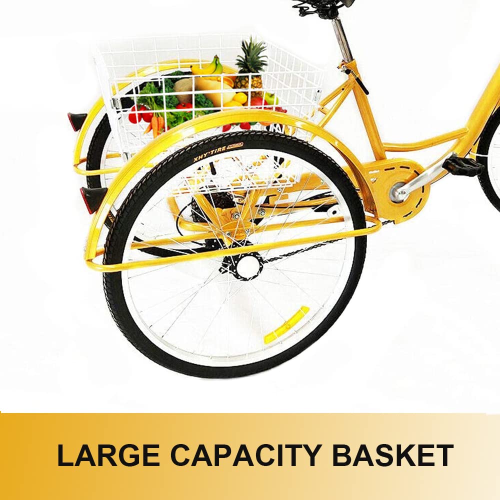 Tricycle Adulte 24 Pouces, 3 Roues, 6 Vitesses, avec Panier, pour Adultes et Personnes âgées, vélo pour Le Shopping, Les Sports de Pique-Nique en Plein air