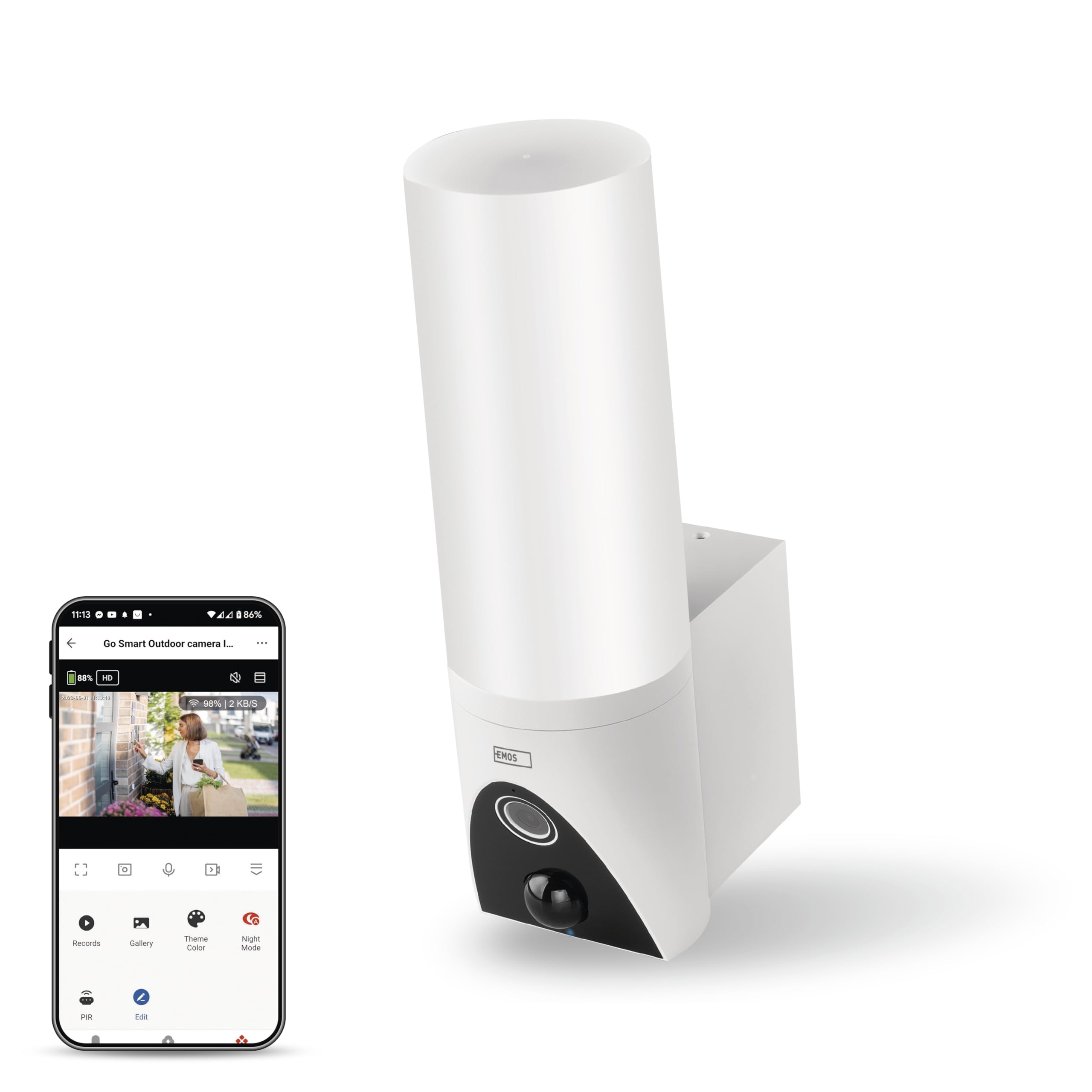 EMOS GoSmart kamera do monitoringu Smart Home Outdoor ze światłem – obracająca się o 3 MP kamera IP z aplikacją – noktowizor i syrena – kompatybilna z Google Assistant i Alexa – wodoszczelna, biała