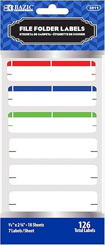 BAZIC - Etiquetas para carpetas de archivos de colores surtidos (126 unidades)