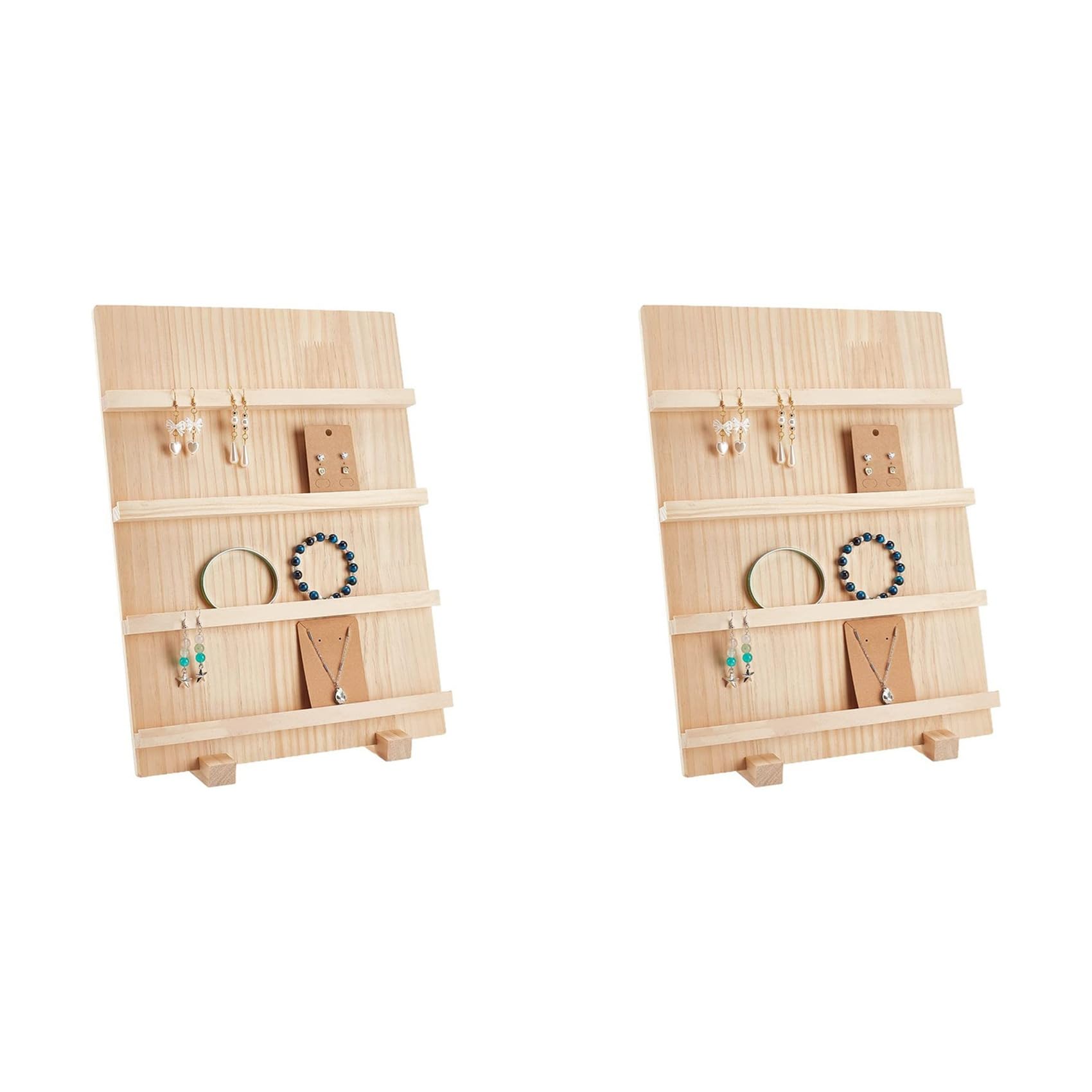 Vjsujehgy 2X 4-Tier Wooden Earring Display Stand,with Slots Rustic Earring Display Card Holder