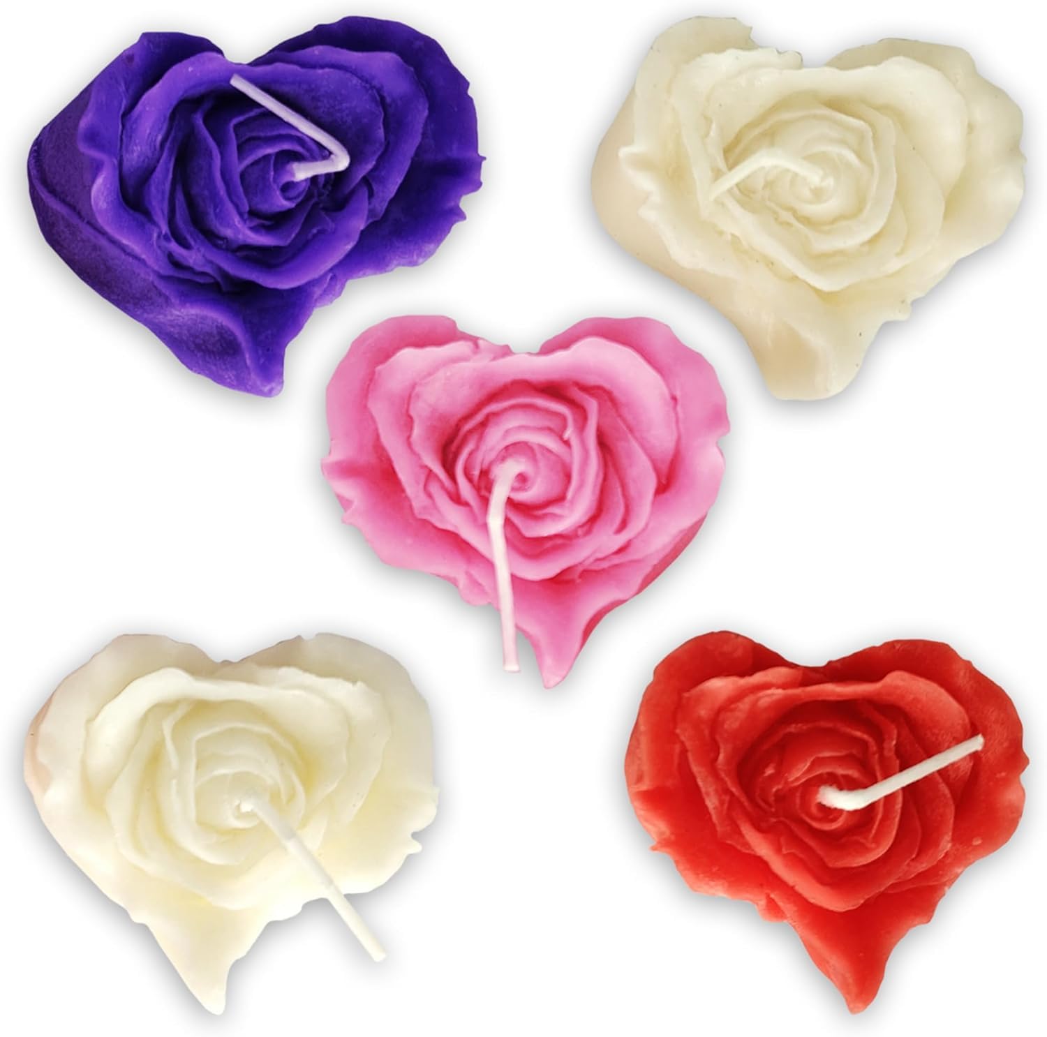 Urban Posh – 5-Piece Heart Flower Scented Candle Set – Romantic Aromatherapy Candles – Handmade Decor for Home, Weddings, Spa, Valentine’s Day & Gift Giving