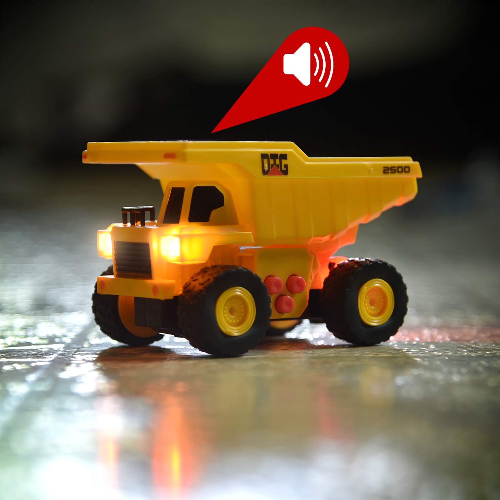 Mini vehículos de construcción paquete de 3 – Vehículo de juguete con luces y sonidos | Incluye cargador frontal de camión volquete y camión grúa – Maxx Action 5