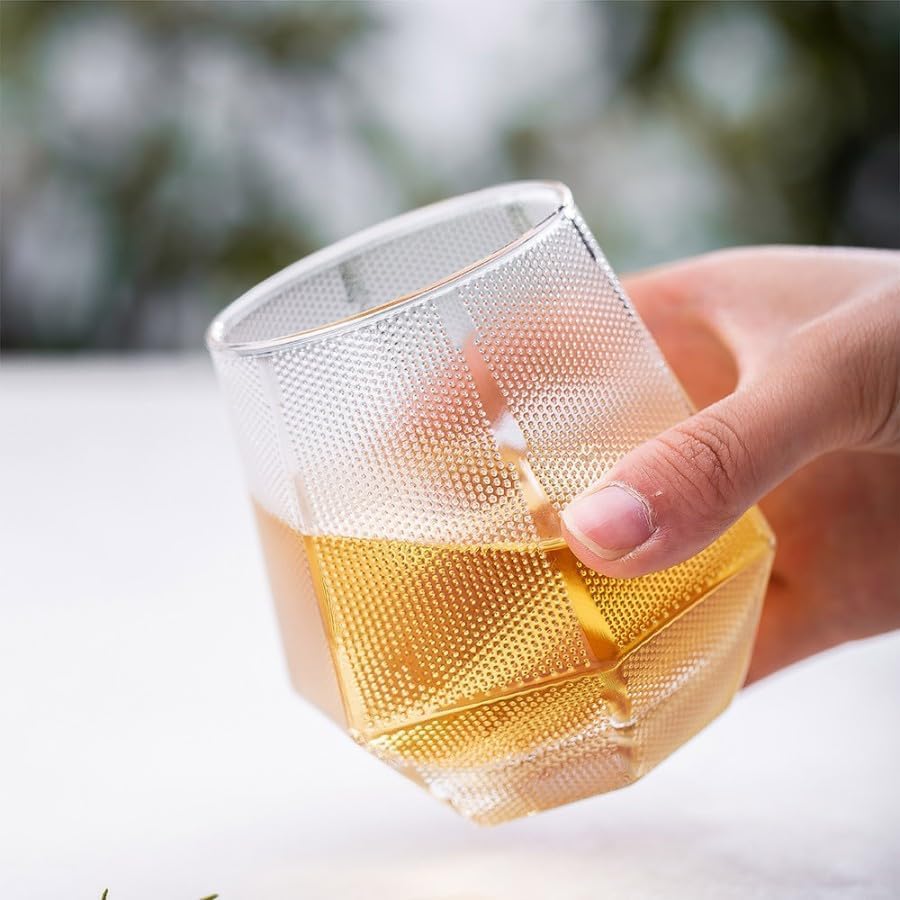 Image of Whiskey Glasses Set of 6 pcs- 300 ml Bar Glass for Drinking Bourbon, Whisky, Scotch, Cocktails, Cognac- Old Fashioned Cocktail Tumblers (2, Flate)