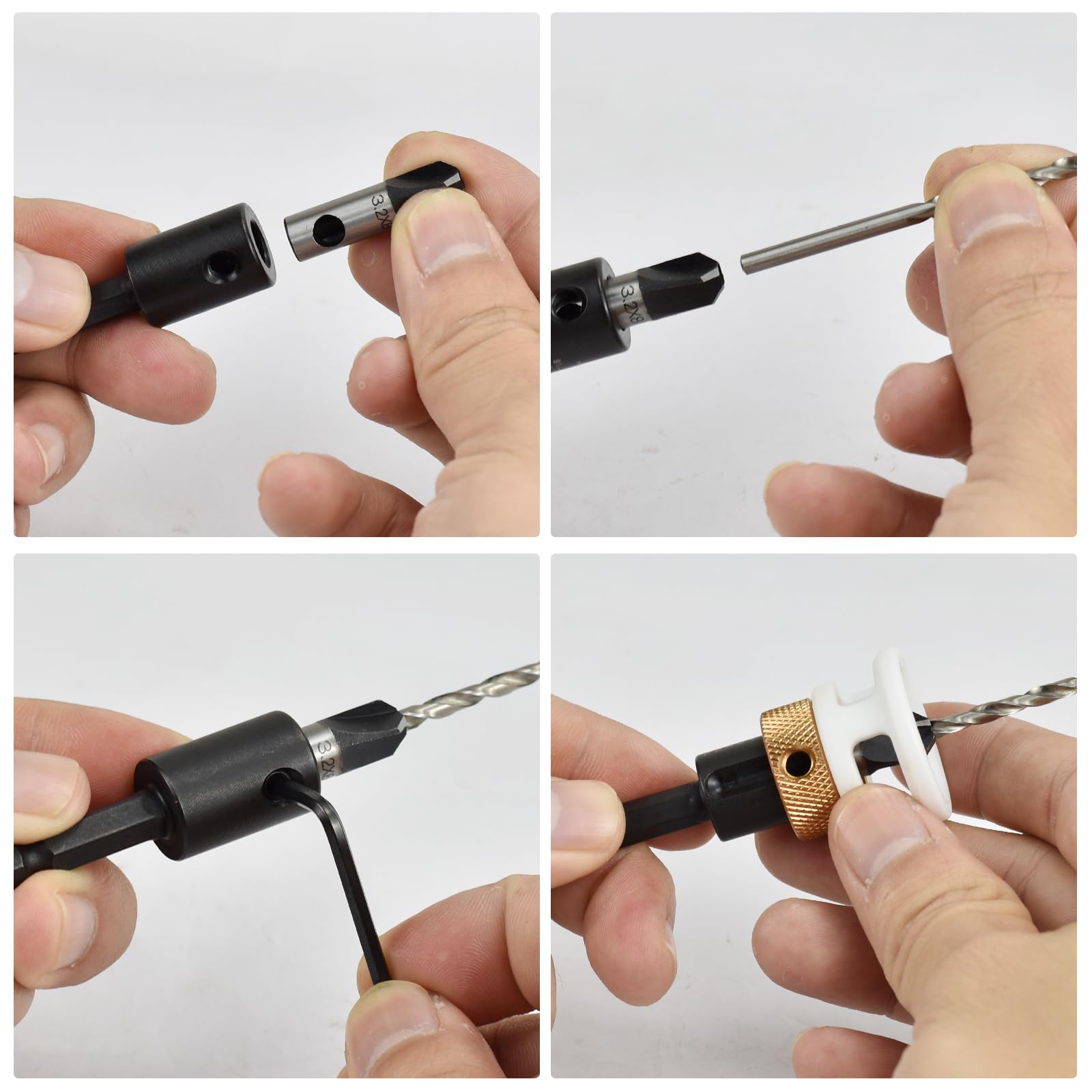 Set 6 Punte Da Trapano Per Legno Con Svasatore Regolabile – Profondità Regolabile, Gambo Esagonale 1/4, Per Viti E Fori Puliti