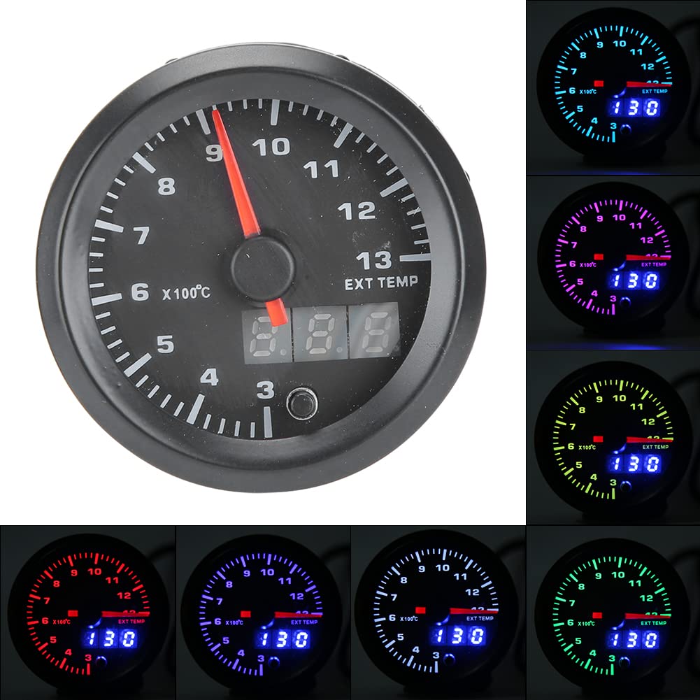 Medidor digital de temperatura de escape de 52 mm y 2,0 pulgadas con motor paso a paso - Pantalla EGT de alta precisión para modelos modificados a gasolina - Esfera iluminada para