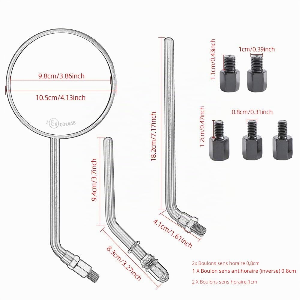 Rond Rétroviseur de Moto Chromé 8 mm10 mm avec Tige Métallique(chrome)