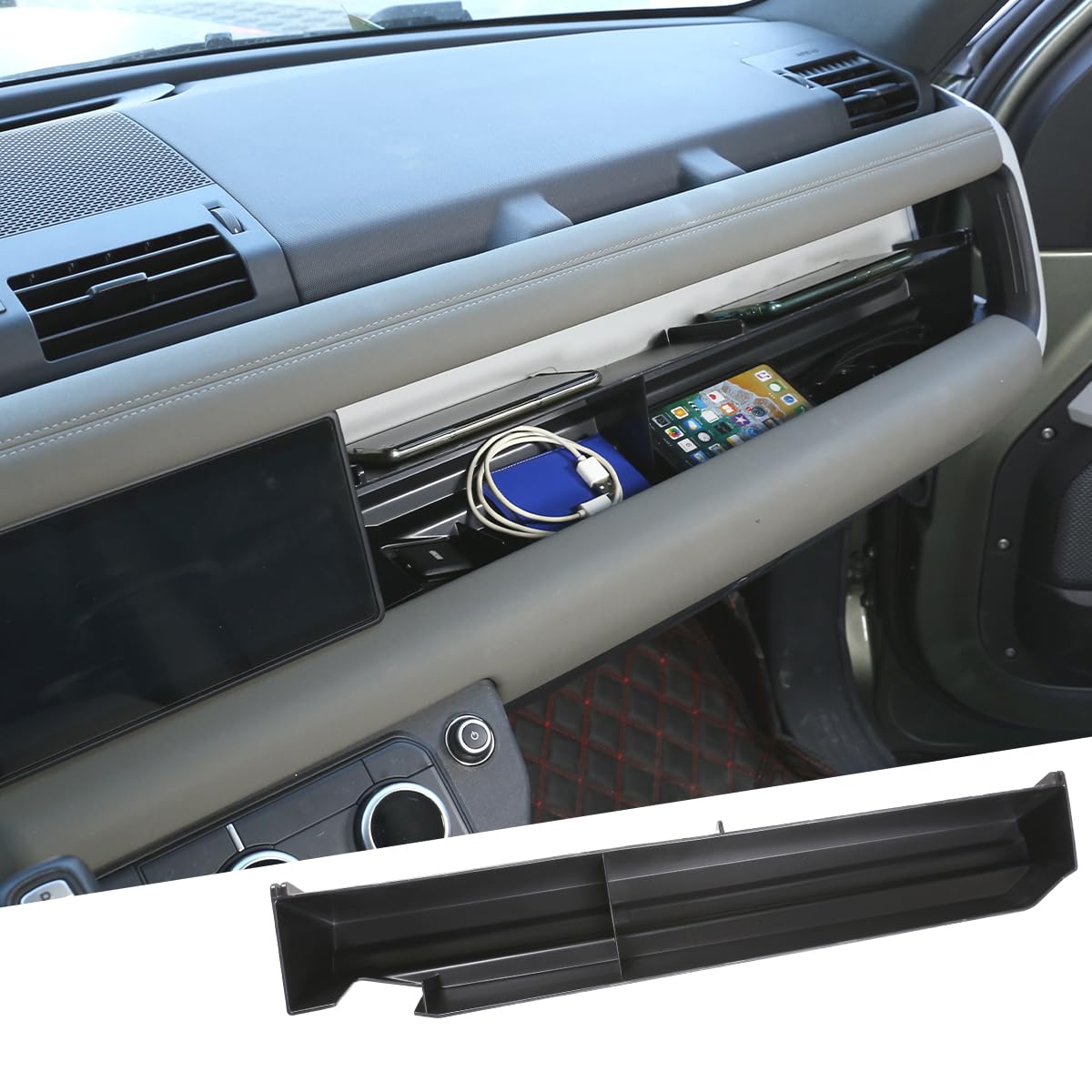 YIWANG ABS Black Copilot Side Storage Box Glove Box For Land Rover Defender 90 110 2020-2022 Car Accessories (Co-Pilot Glove Storage Box)