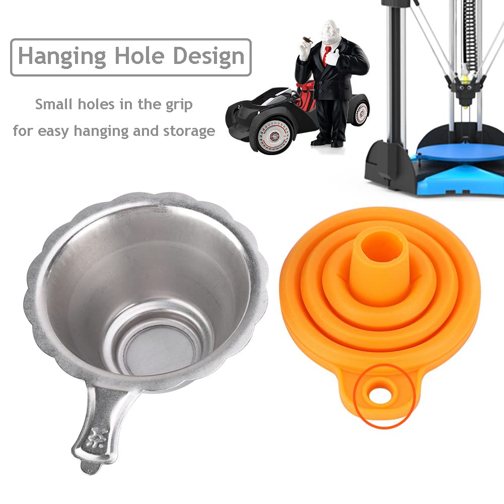 Silicone Funnel With Metal Filter For 3D Printing - Foldable Resin Funnel For 15mm Neck Bottles