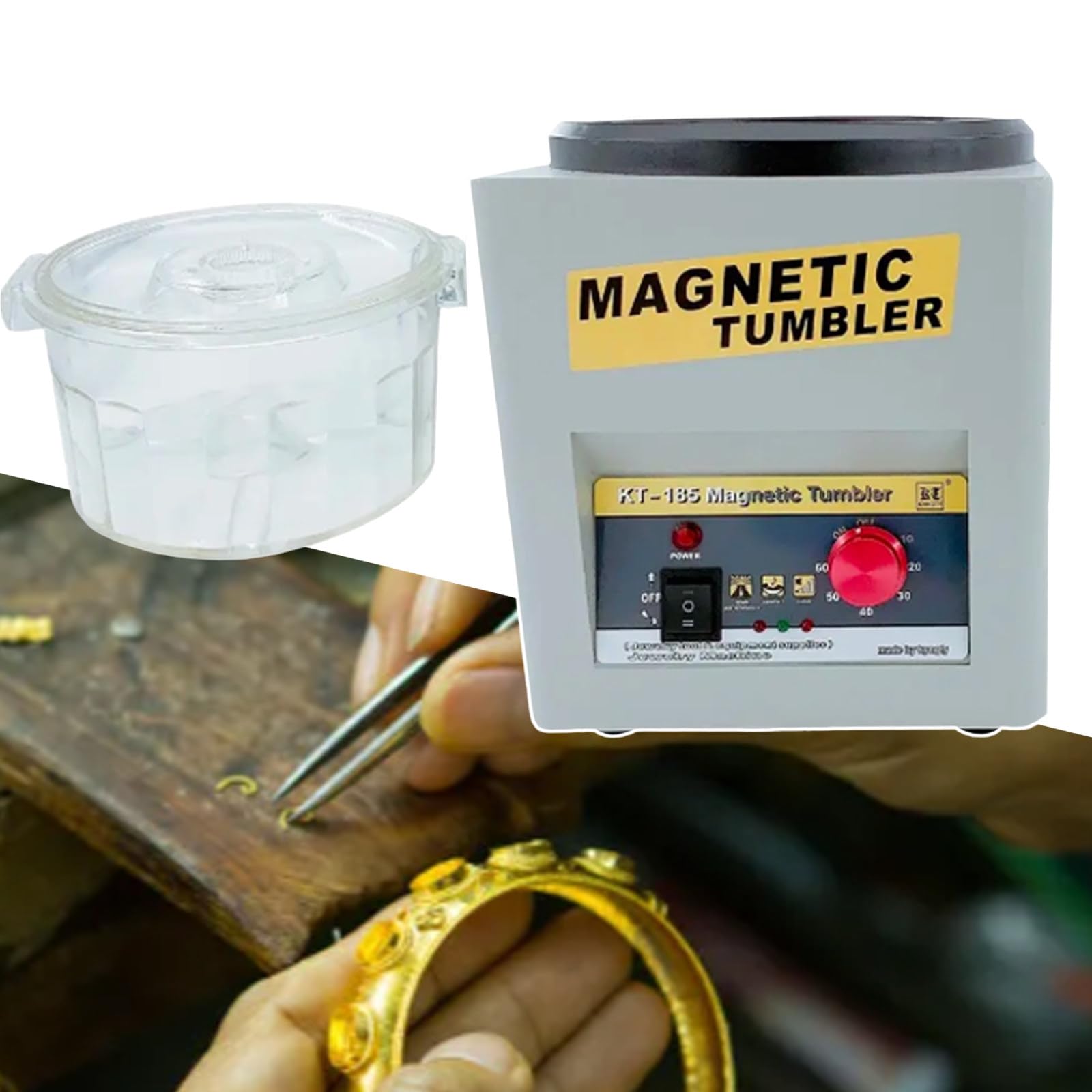 SENJINGHUA Jewelry Polisher, Magnetic Tumbler, 2000 RPM Finisher, 7.3 Inch Magnetic Polisher, 3.3 Lbs Capacity, 1-60 Min Time Control, for Jewelry,110V