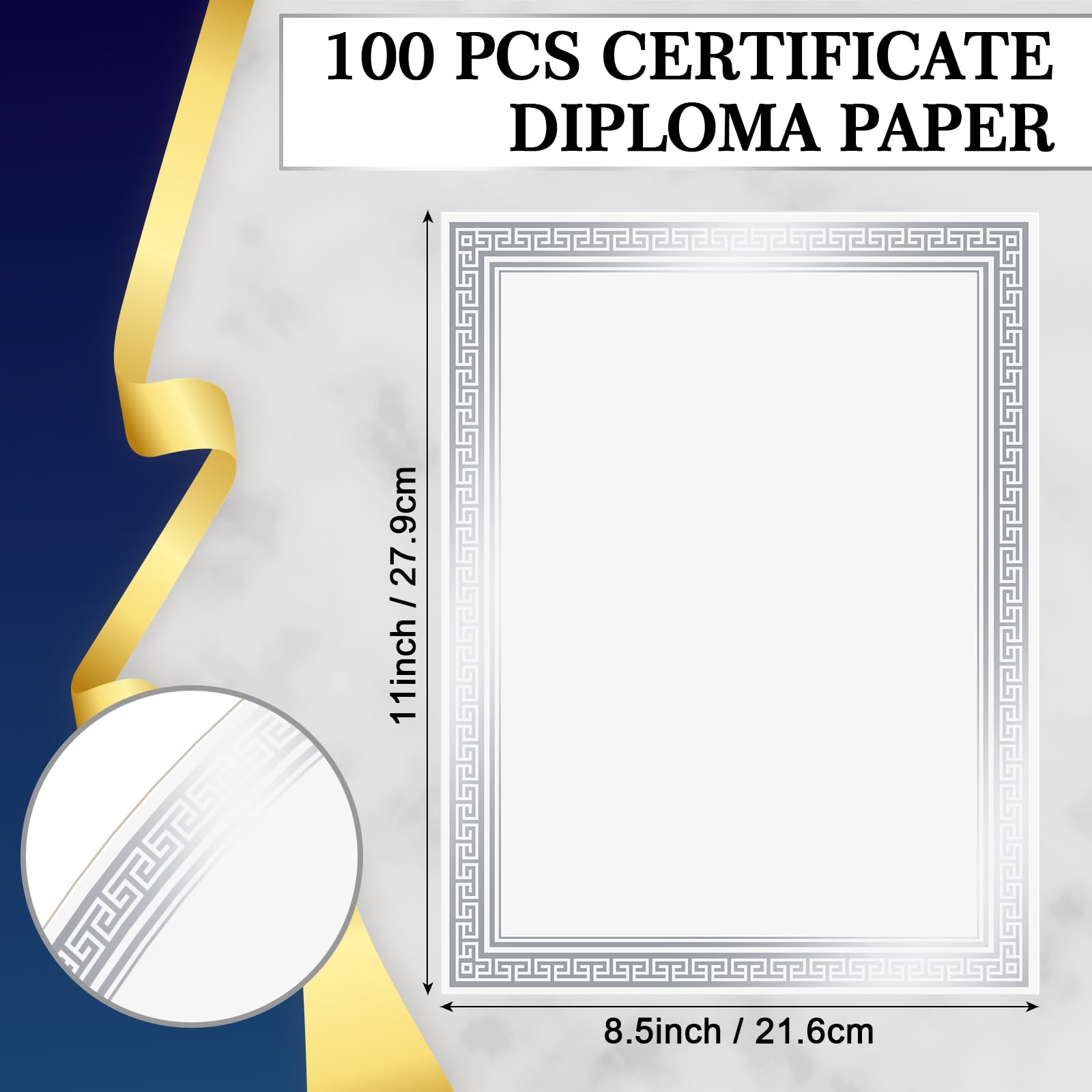Affrolling 100 piezas de papel de diploma de certificado de 8.5 x 11 pulgadas, cartulina en blanco para certificado de graduación, papel para imprimir certificados de premios, papel de certificado