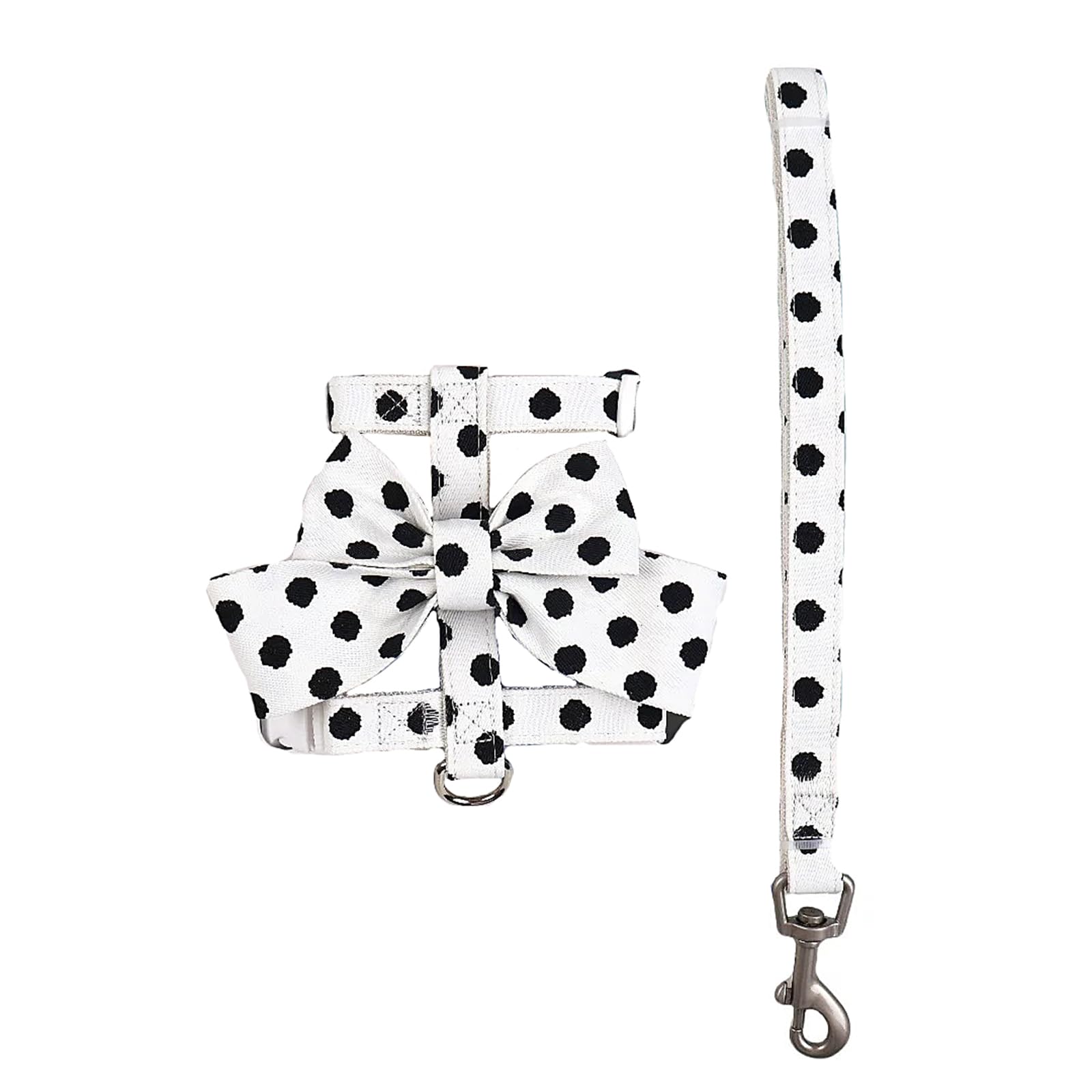 Polka Dot Bow Cat & Dog Harness and Lead Set - Escape Proof Adjustable Step-in Pet Vest Harness, No Pull Harness for Small Dogs Puppies Cats Kittens (White, M)