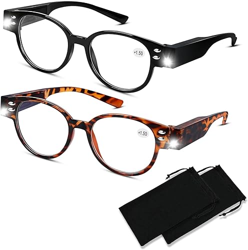 Miniatura 9 de Lectores LED brillantes con luces, anteojos de lectura con lupa de luz, anteojos de lectura iluminados, anteojos de bloqueo de luz azul para mujeres