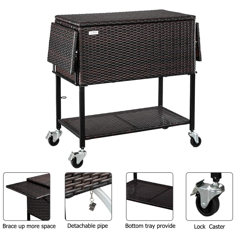 Buy VINGLI 80 Quart Rattan Rolling Cart, Portable Wicker Cooler Trolley
