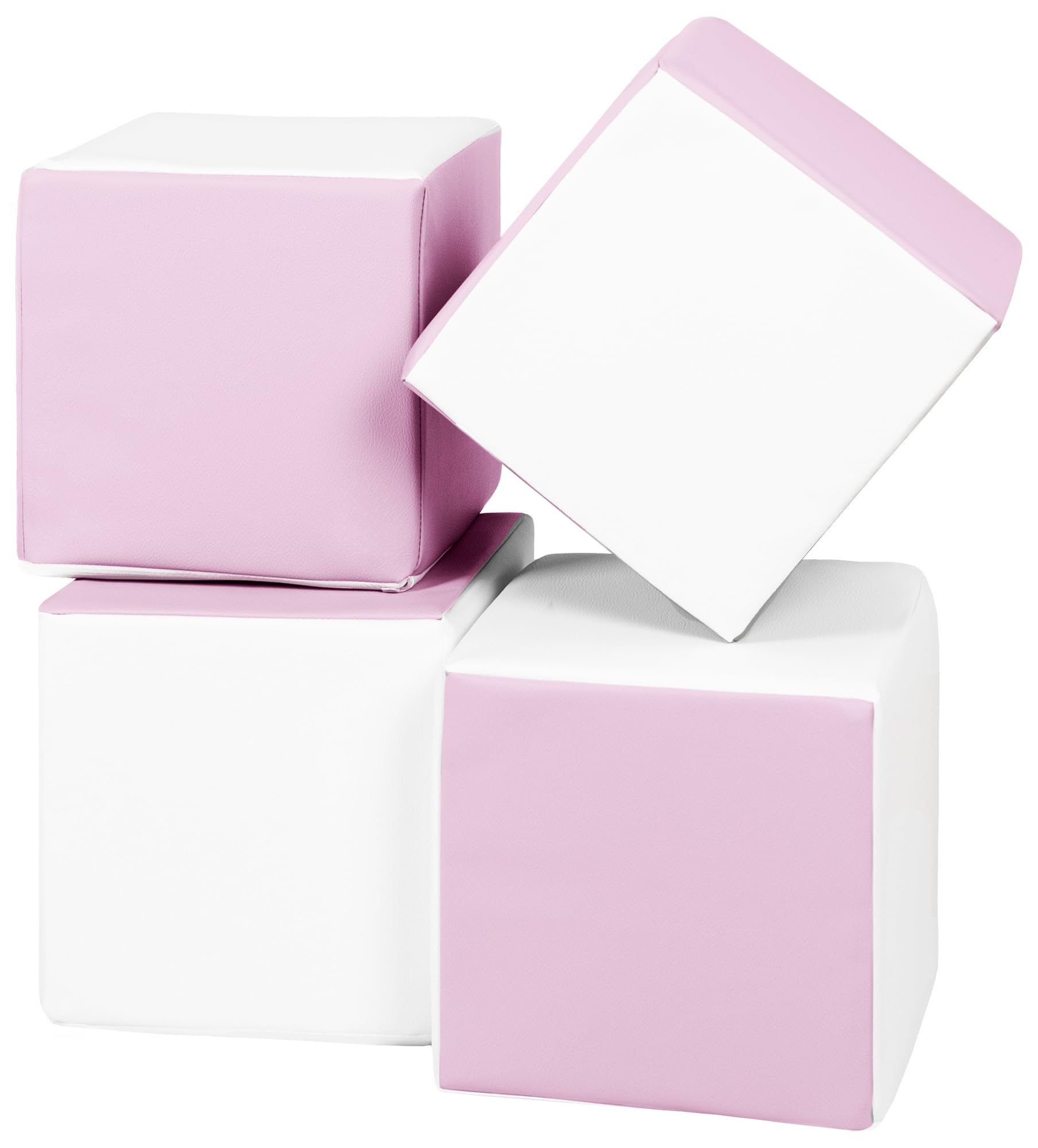 Velinda Soft Play Cubes, 4 blocks, soft toy, foam, building blocks for kids, stacking (colour: white, pink (pastel))