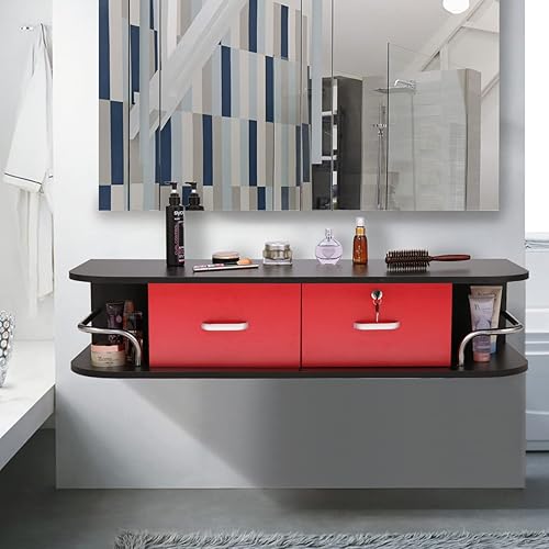 RESHABLE Estación de salón de montaje en pared con cajones cerrados, estación de peluquería para peluquería, peluquería, baño, aparador de