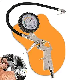 Calibrador De Pneus Profissional 1/4 NPT Com Manômetro 220 PSI 16 Bar Para Compressor Carro Moto Oficina