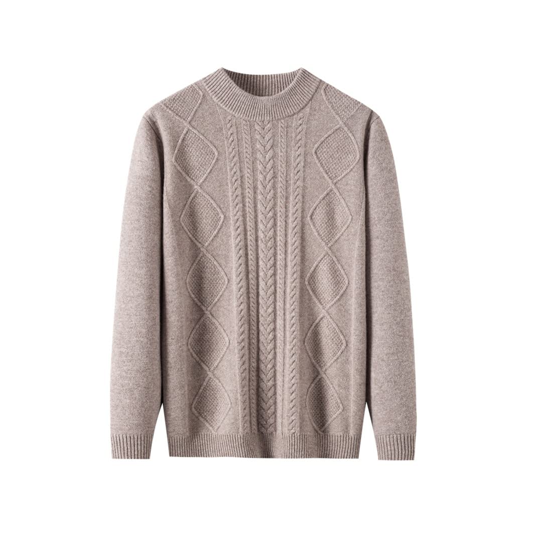 Jersey de punto a rayas de lana O-cuello de los hombres de la ropa de otoño invierno grueso cálido jersey, caqui, XXXL
