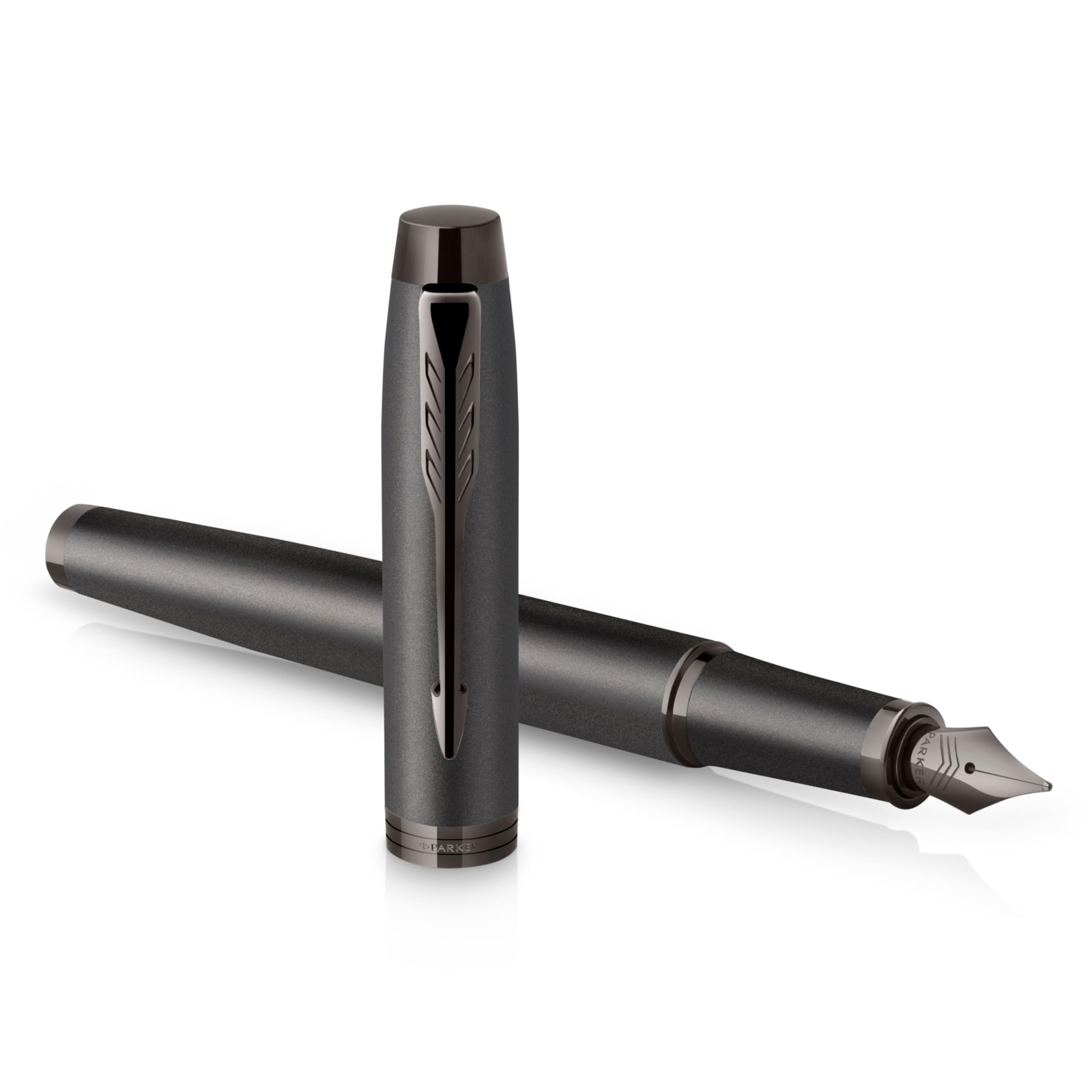 IM Monochrome Fountain Pen | Gun Metal Finish and Trims | Fine Nib | Blue Ink | Gift Box