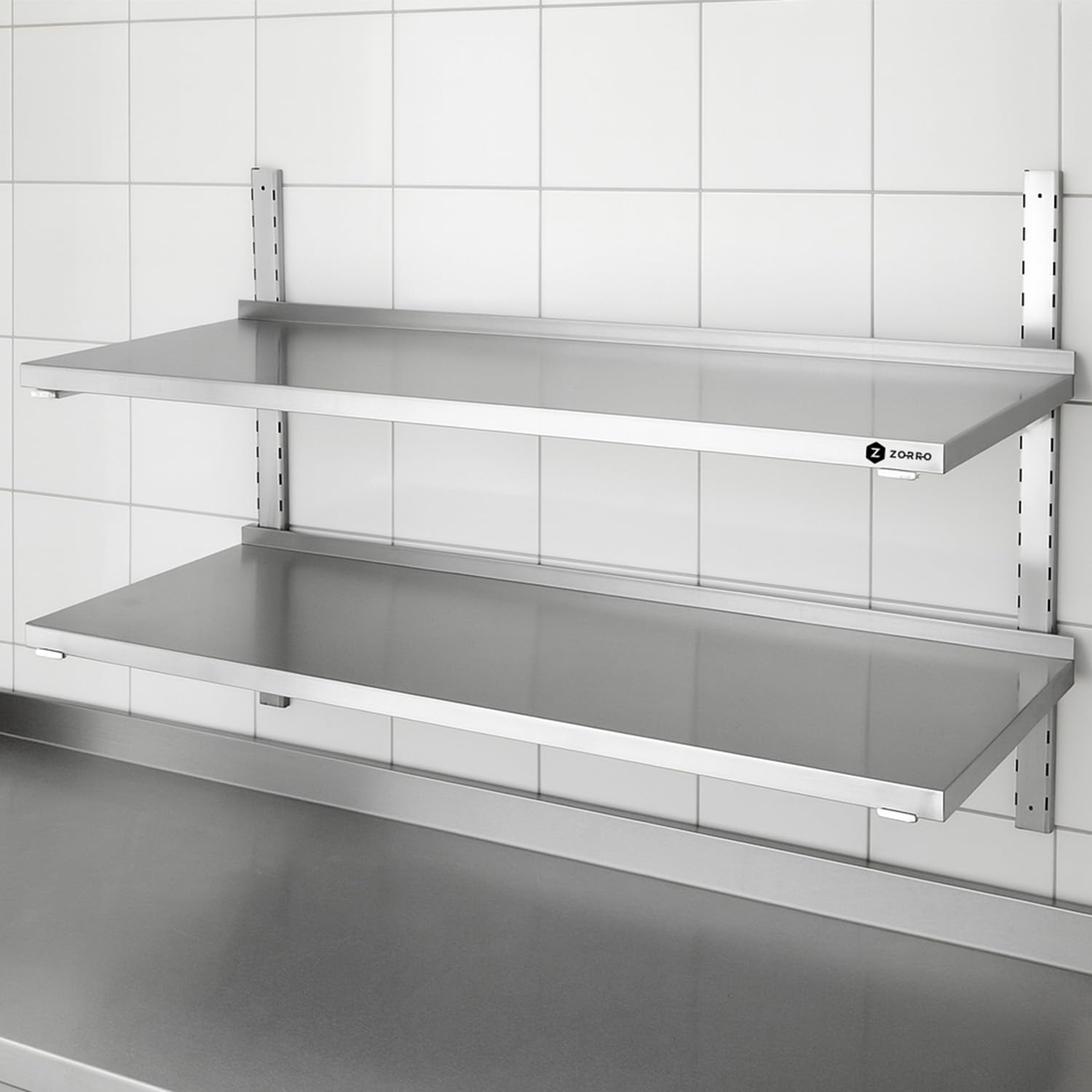 ZORRO Wandbord ZWB 100/40 | Edelstahl Wandregal | 1000x400x350 mm | 2 Böden | Gastro Wandmontage