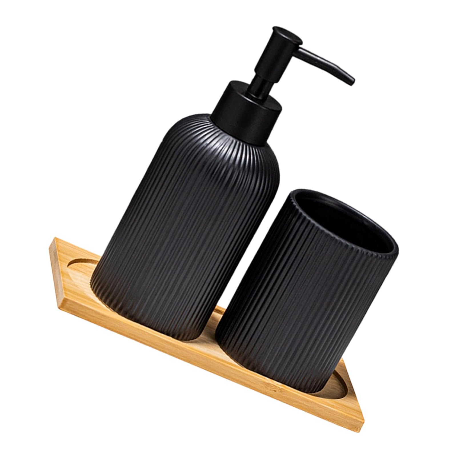 Of 3 Ceramic Soap Dispenser Set with Wood Storage Tray and Toothbrush Cup for Bathroom Countertop Display Decoration Bathroom Organizers Set