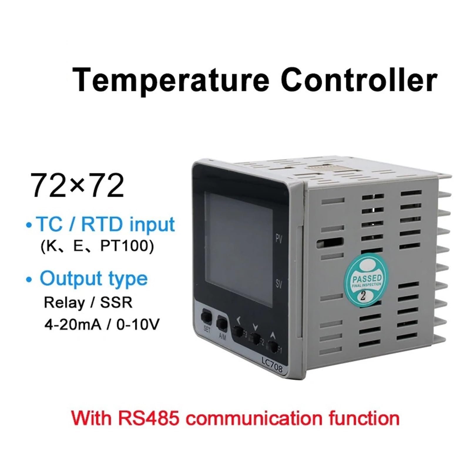 Controlador de temperatura, Controlador de temperatura digital PID, entrada 0-10 V, relé SSR, 4-20 mA, salida 0-10 V, RS485 Modbus, 72 x 72 mm, LC708(Ssr Out 2alarms)