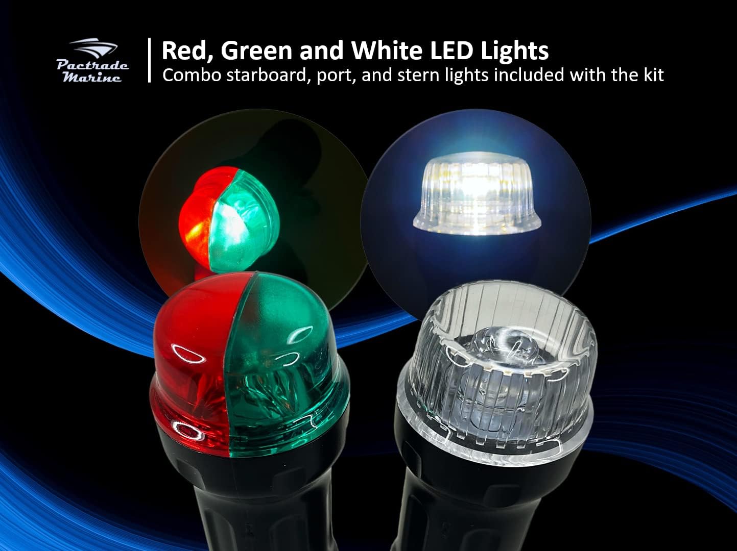 Pactrade Marine Combo Light and All-Round Light 1 * 0.5W LED*2/1NM Visibility 3*AAA Batteries Operated (NOT Included) IP67 Anodized Aluminum Tube (30"-52" Telescopic, Latch Base Mount)