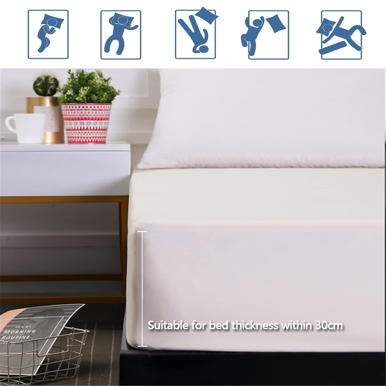Waterproof Mattress Protector Fitted Mattress Cover Breathable Mattress Protection Washable Bed Cover (Beige,90cmX200cmX30cm)