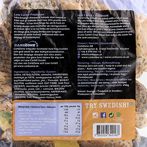 CarbZone Low Carb FROSKORPA Crisp Rolls, High Protein & Fibre, Vegan Friendly, No Added Sugar 250g (Pack of 1) - Image 3