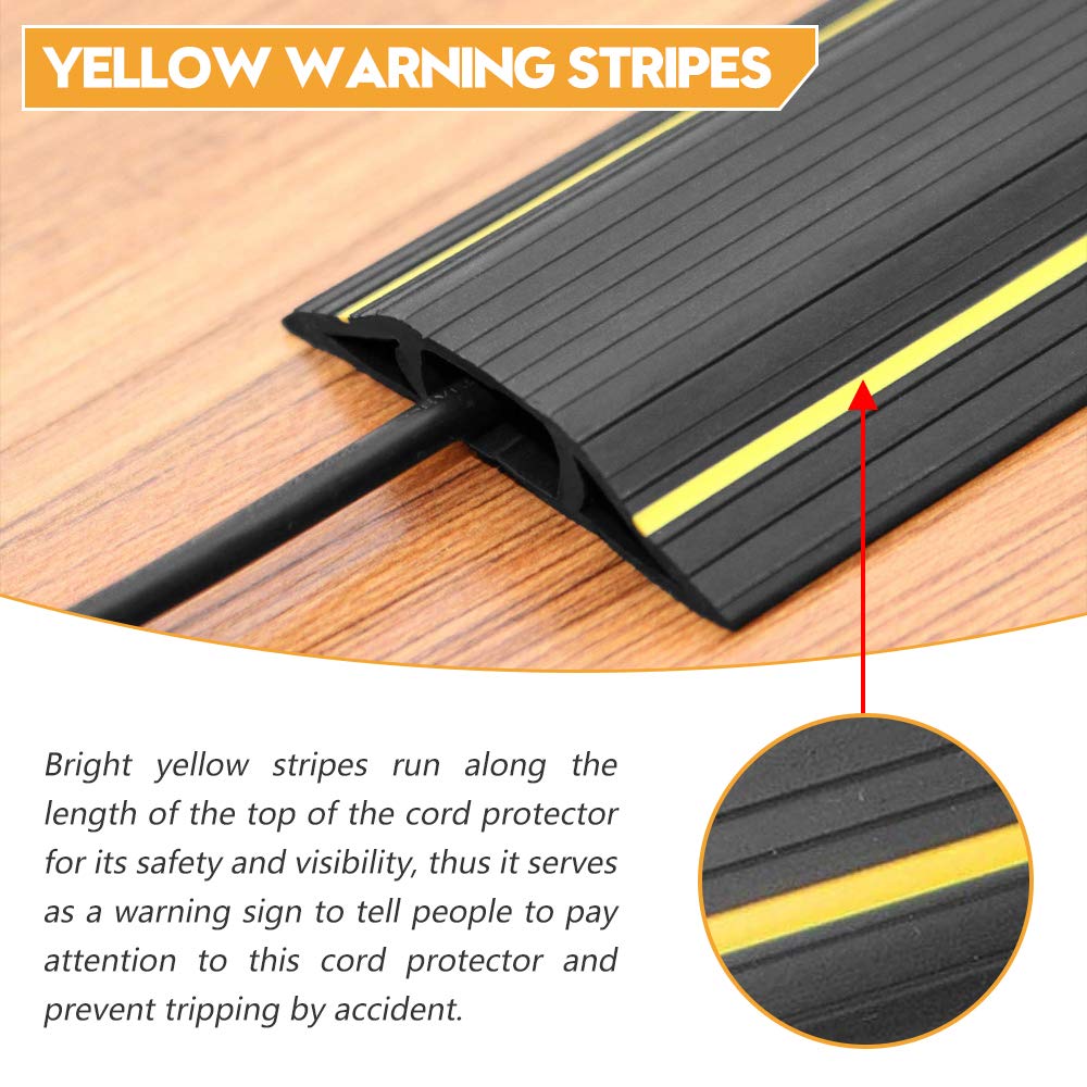 Cubierta de cable de suelo de 20 pies, protector de cable de suelo de 3 canales que contiene cables, cables y cables, perfecto para oficina, hogar, taller, almacén, concierto u otros alrededores al