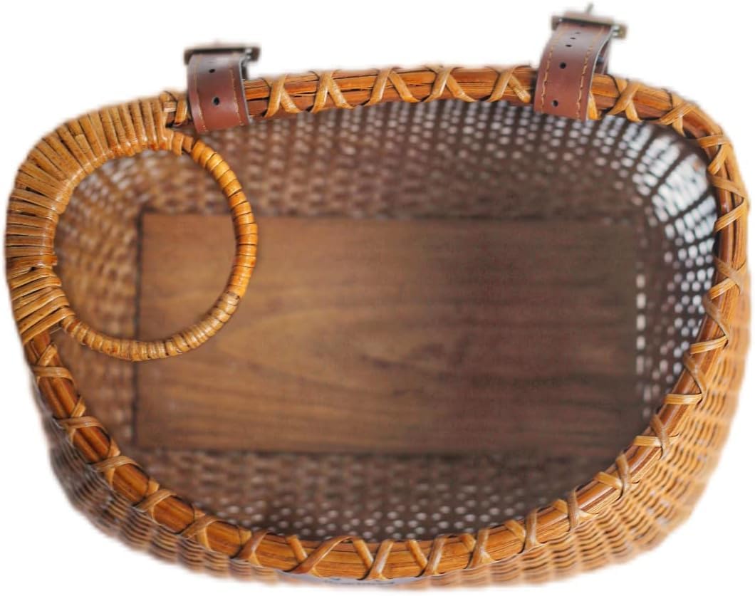 Cesta de bicicleta para mujer, crucero de playa o scooter, cestas de mimbre originales con portavasos integrado para manillar delantero, estilo clásico vintage, hecho a mano de mimbre natural de ratán