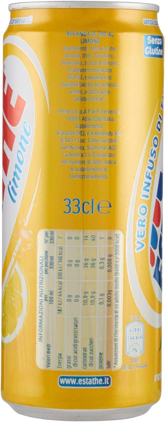 Paquete de prueba Ferrero ESTATHE Té helado The' Limón Té Tarro de melocotón 48 x 330 ml